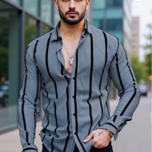 Men Strip Shirts Long Sleeves